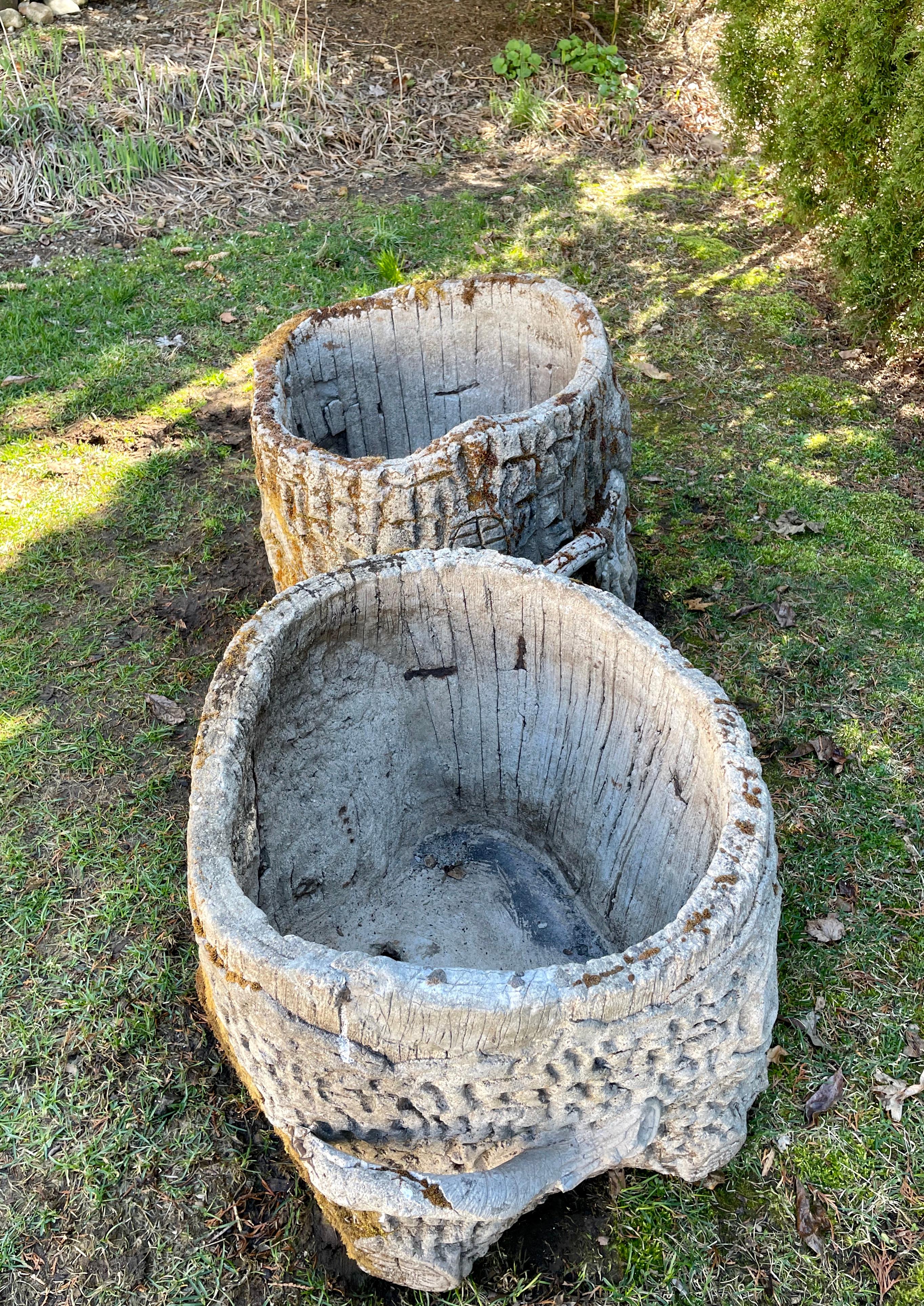 Pair of Massive French Faux Bois Tree Planters 9