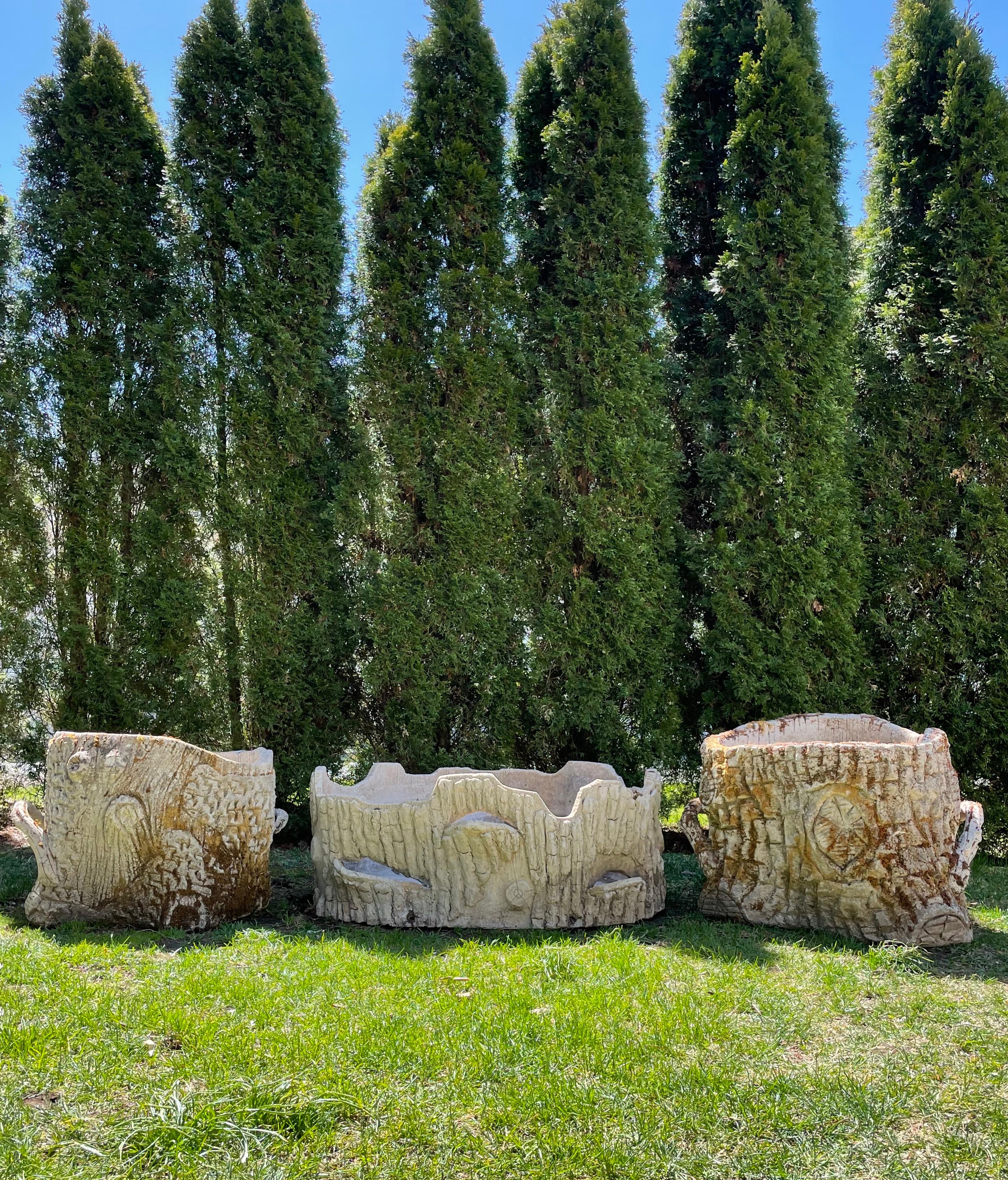 Pair of Massive French Faux Bois Tree Planters 10
