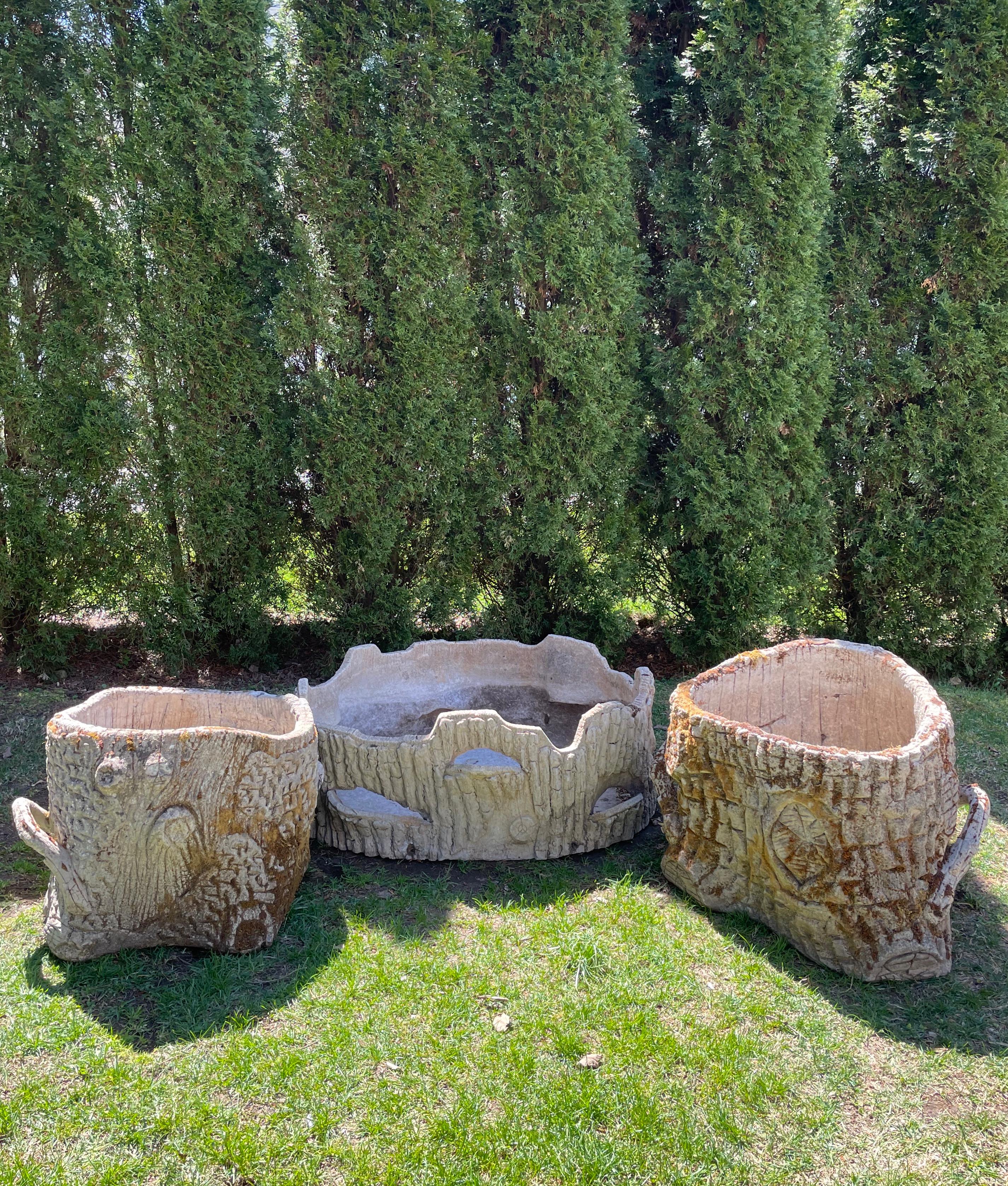 Pair of Massive French Faux Bois Tree Planters 11