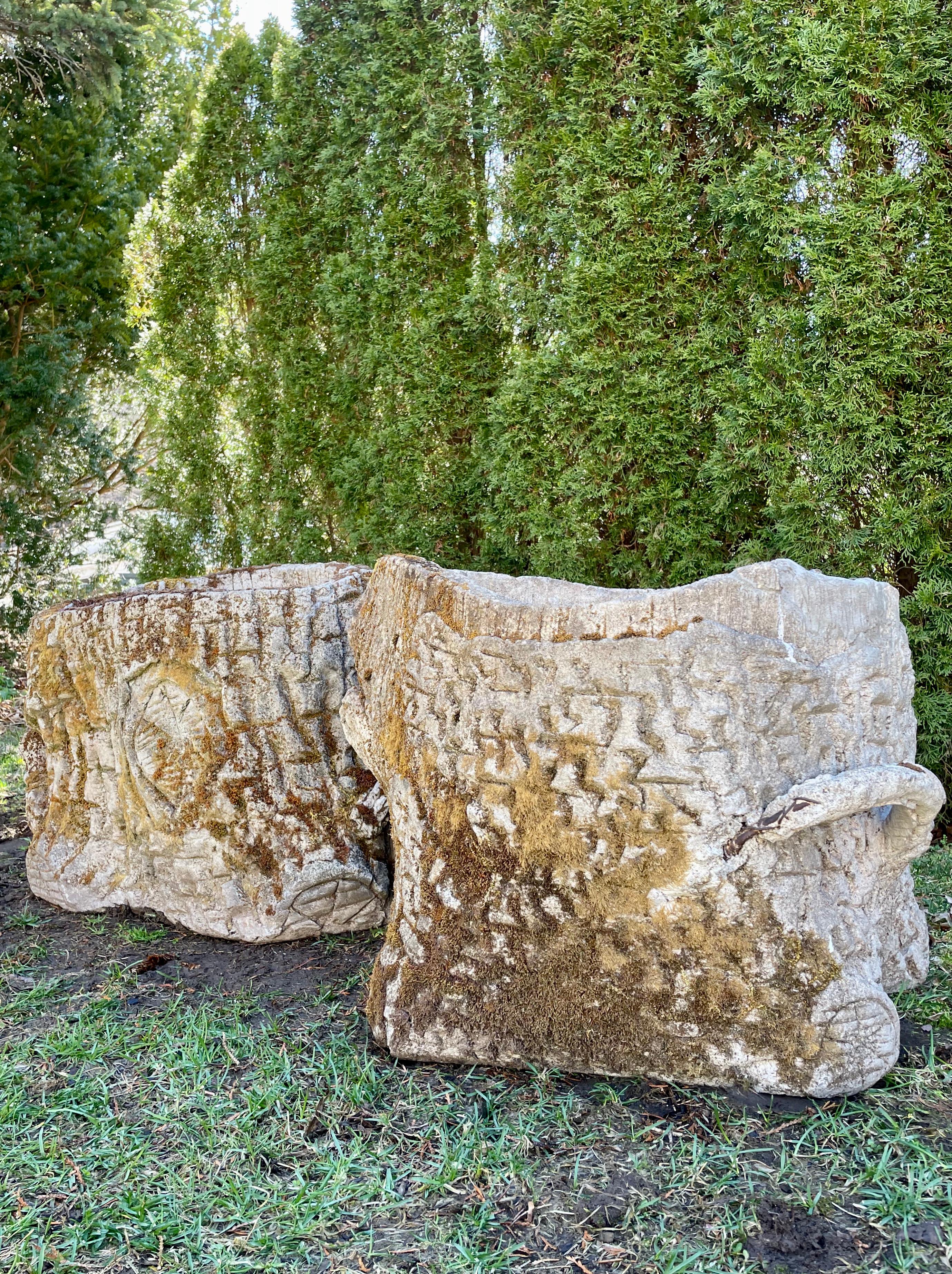 Pair of Massive French Faux Bois Tree Planters In Good Condition In Woodbury, CT