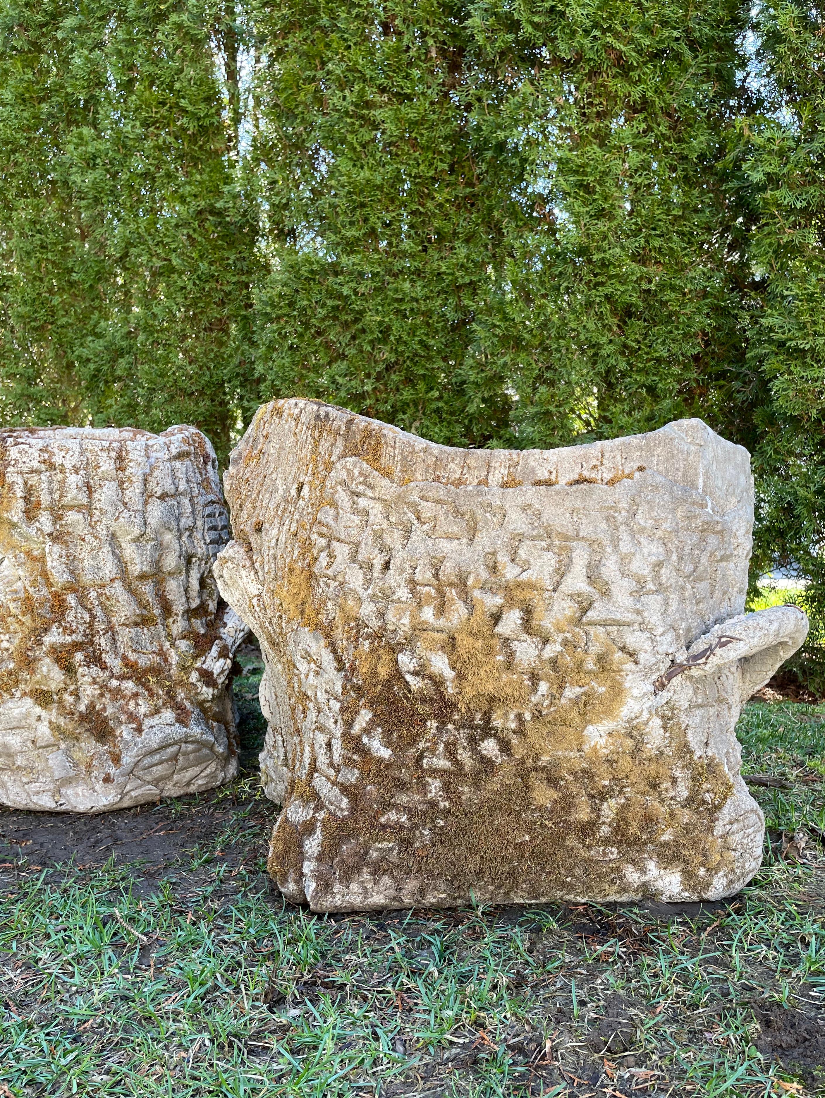 20th Century Pair of Massive French Faux Bois Tree Planters