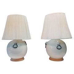 Pair of Massive White Glazed Ceramic Italian Table Lamps Mid-Century Modern Era