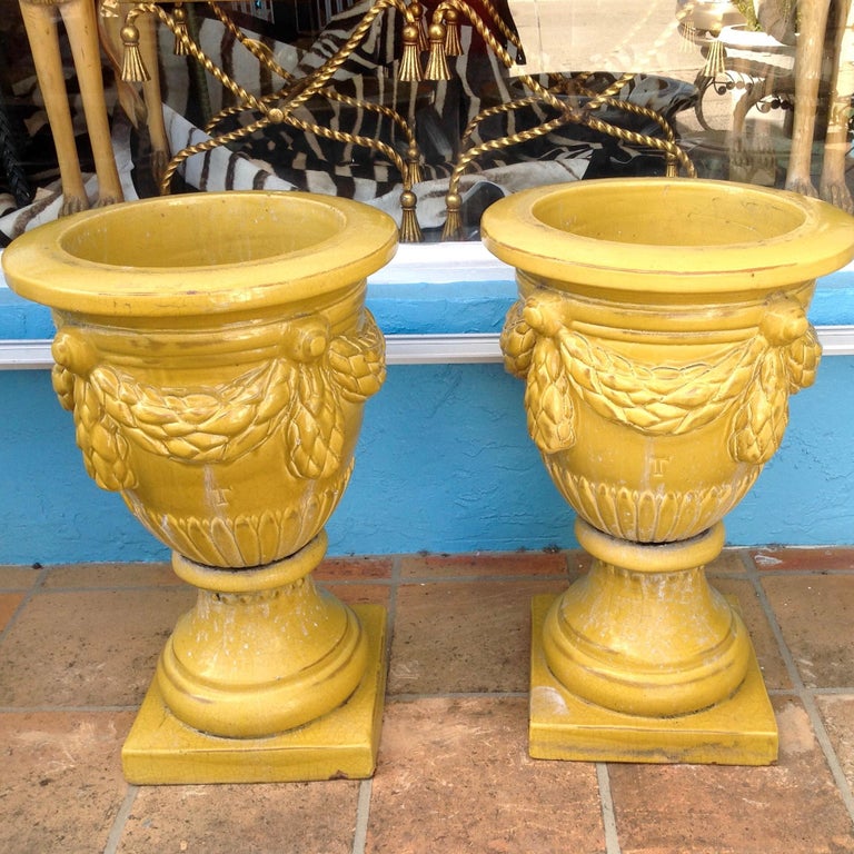 Pair of Massive Glazed Terracotta Garden Urns at 1stDibs