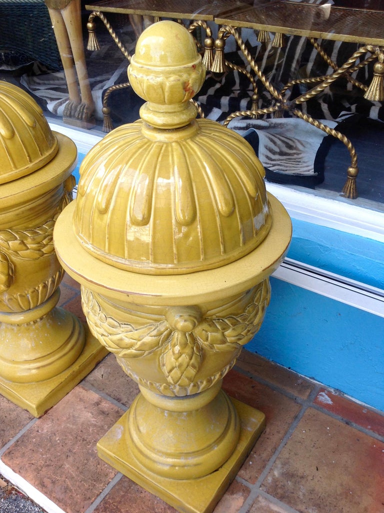 Pair of Massive Glazed Terracotta Garden Urns at 1stDibs