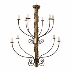 Pair of Massive Hand-Carved Giltwood Italian Twelve Arm Chandeliers