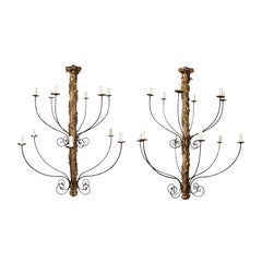 Pair of Massive Hand-Carved Giltwood Italian Twelve Arm Chandeliers