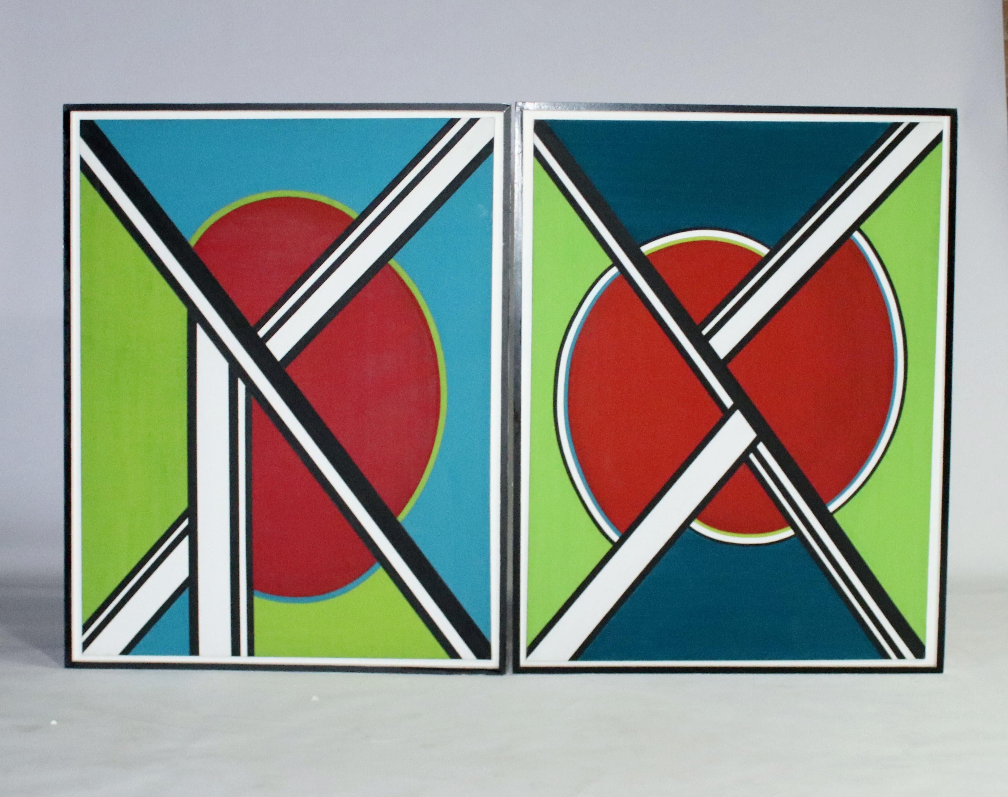 Pair of Massive Mid-Century Modern Abstract Original Acrylic Paintings For Sale 3