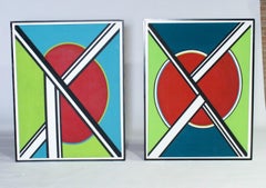 Pair of Massive Mid-Century Modern Abstract Original Acrylic Paintings