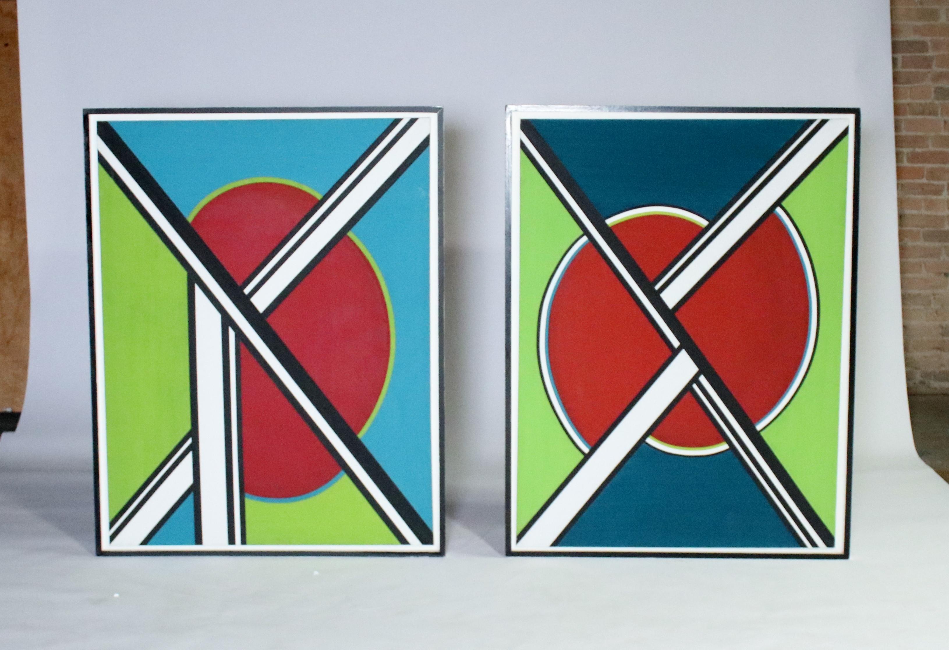 North American Pair of Massive Mid-Century Modern Abstract Original Acrylic Paintings For Sale