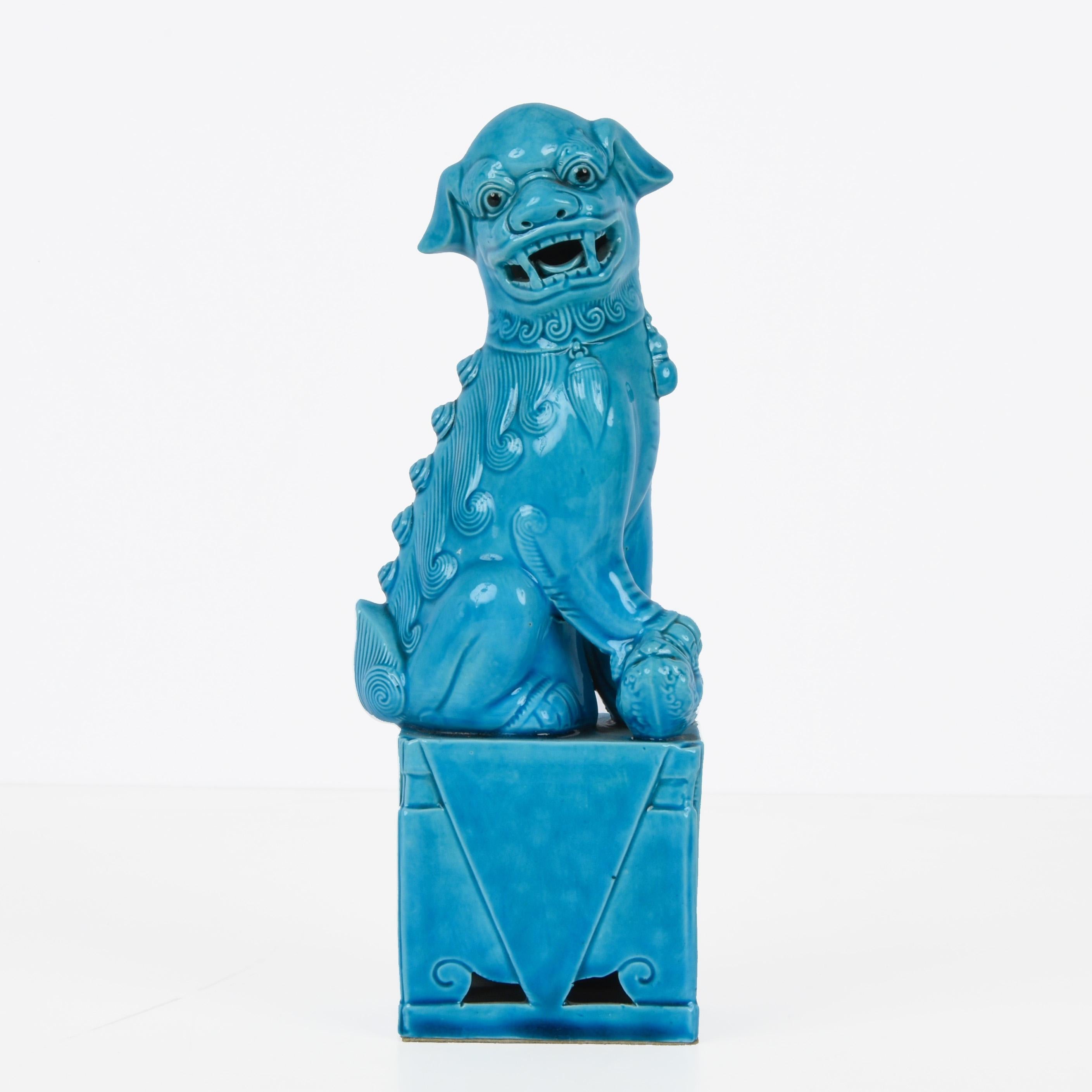 Pair of Massive Mid-Century Turquoise Blue Ceramic Foo Dogs Sculptures 1960s 5