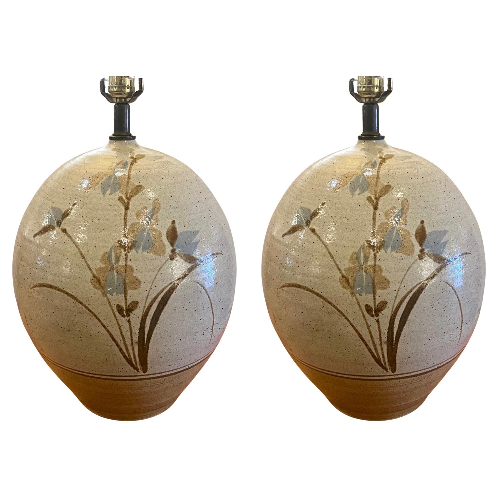 Pair of Massive Midcentury Large Stoneware Ceramic Table Lamps California