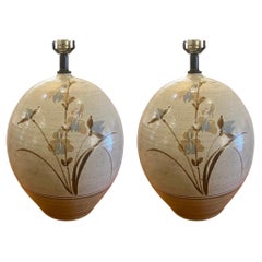 Pair of Massive Midcentury Large Stoneware Ceramic Table Lamps California