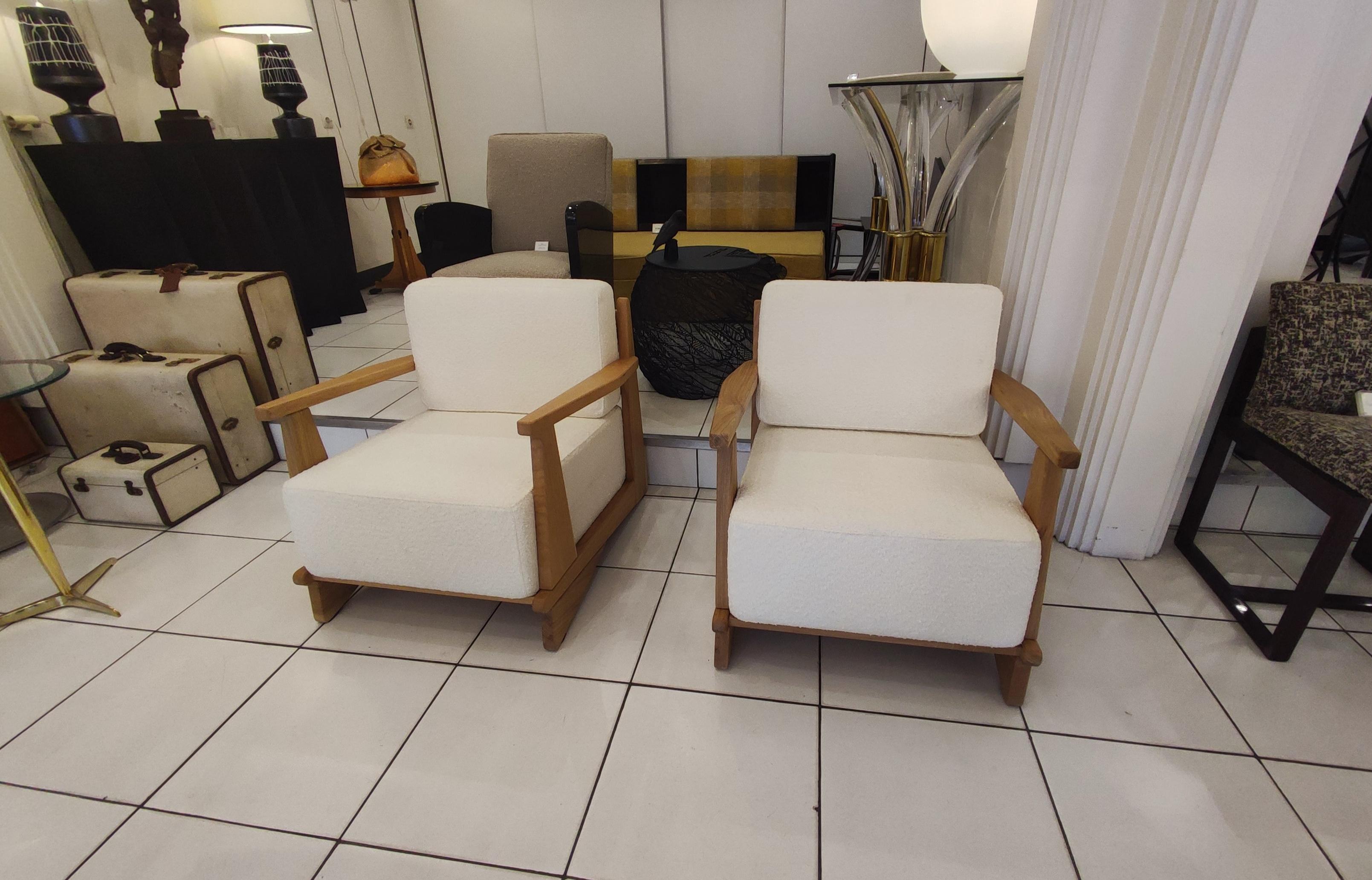 Mid-Century Modern Pair of Massive Oak Wood Armchairs, Attb Maison Regain For Sale