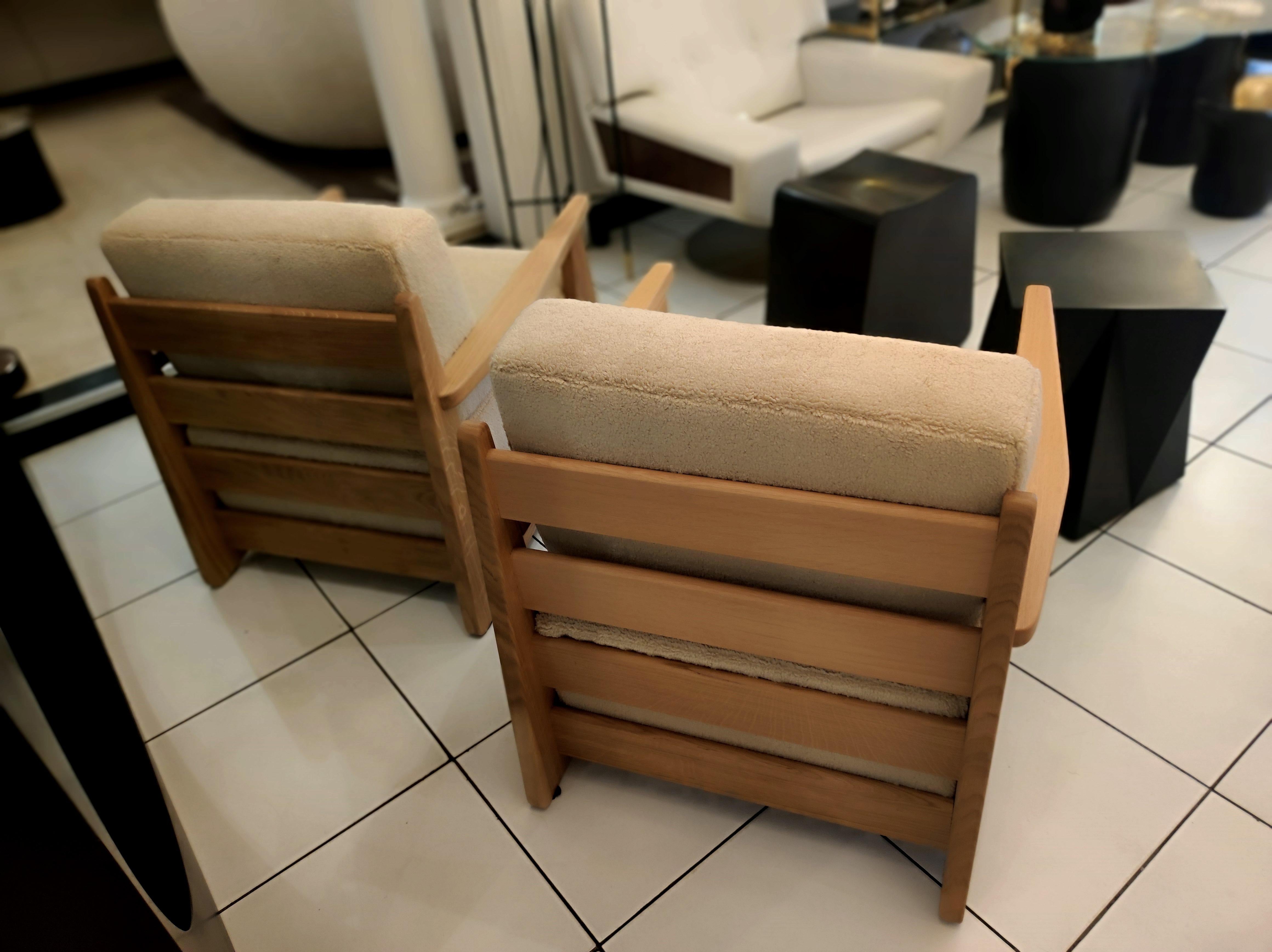 French Pair of Massive Oak Wood Armchairs, Attb Maison Regain For Sale