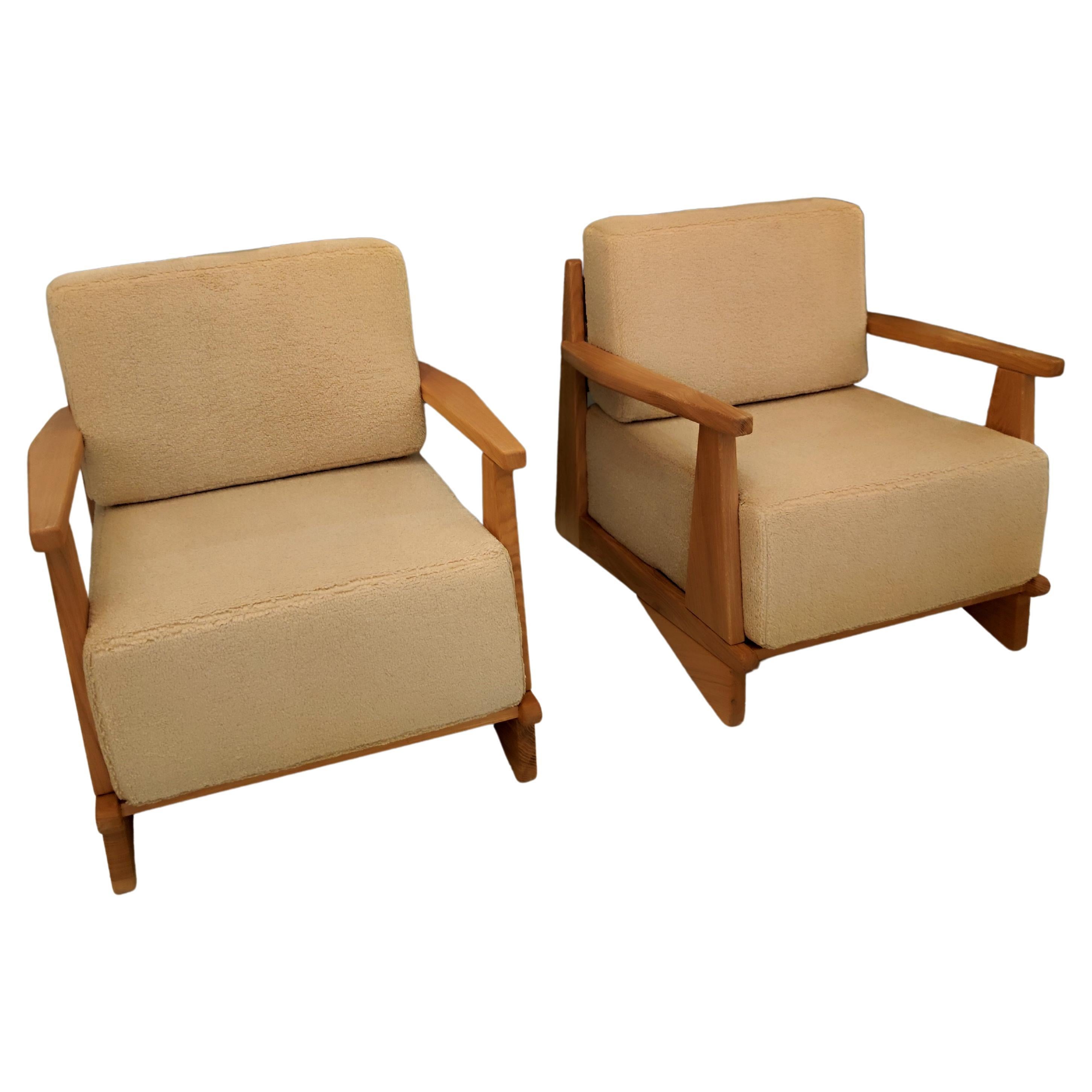 Pair of Massive Oak Wood Armchairs, Attb Maison Regain For Sale