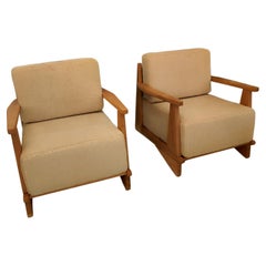 Pair of Massive Oak Wood Armchairs, Attb Maison Regain