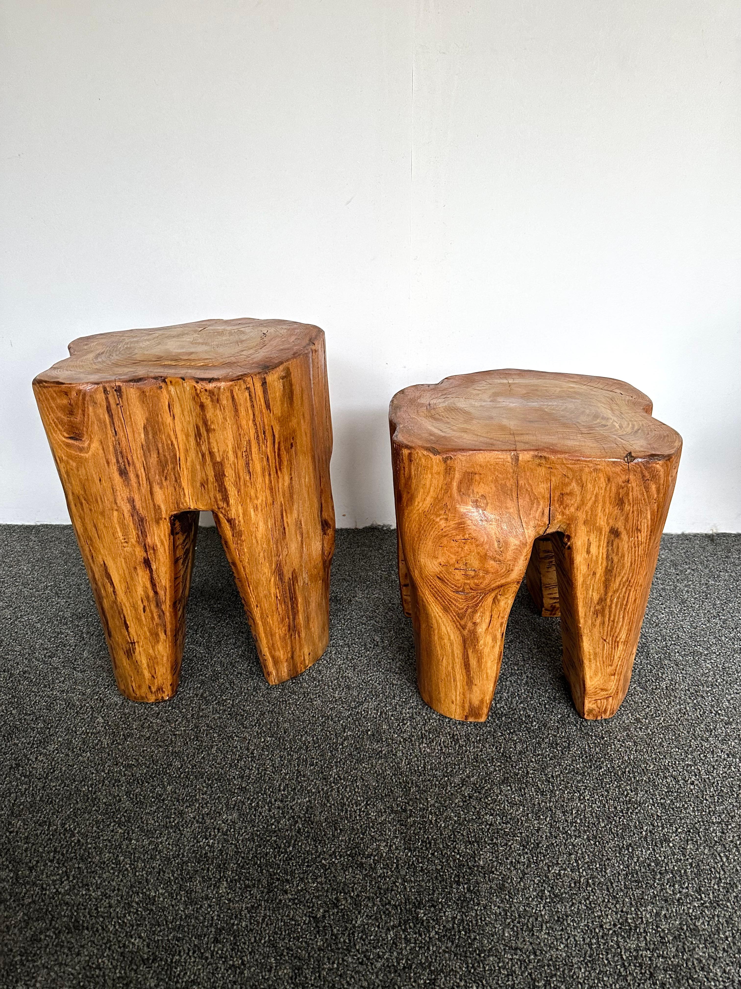 Pair of Massive Walnut Wood Side Tables. France, 1960s For Sale 4