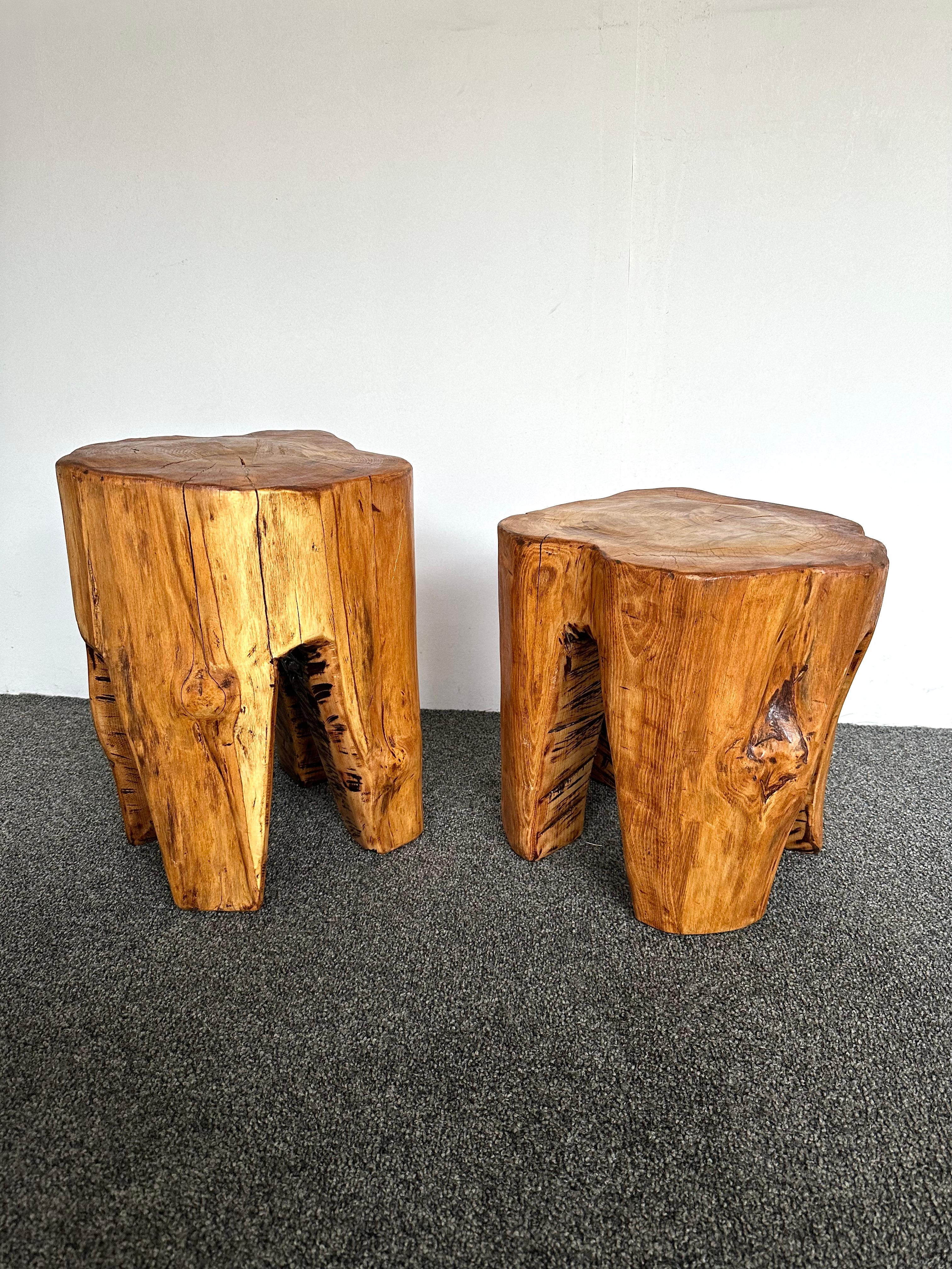 Pair of Massive Walnut Wood Side Tables. France, 1960s For Sale 5