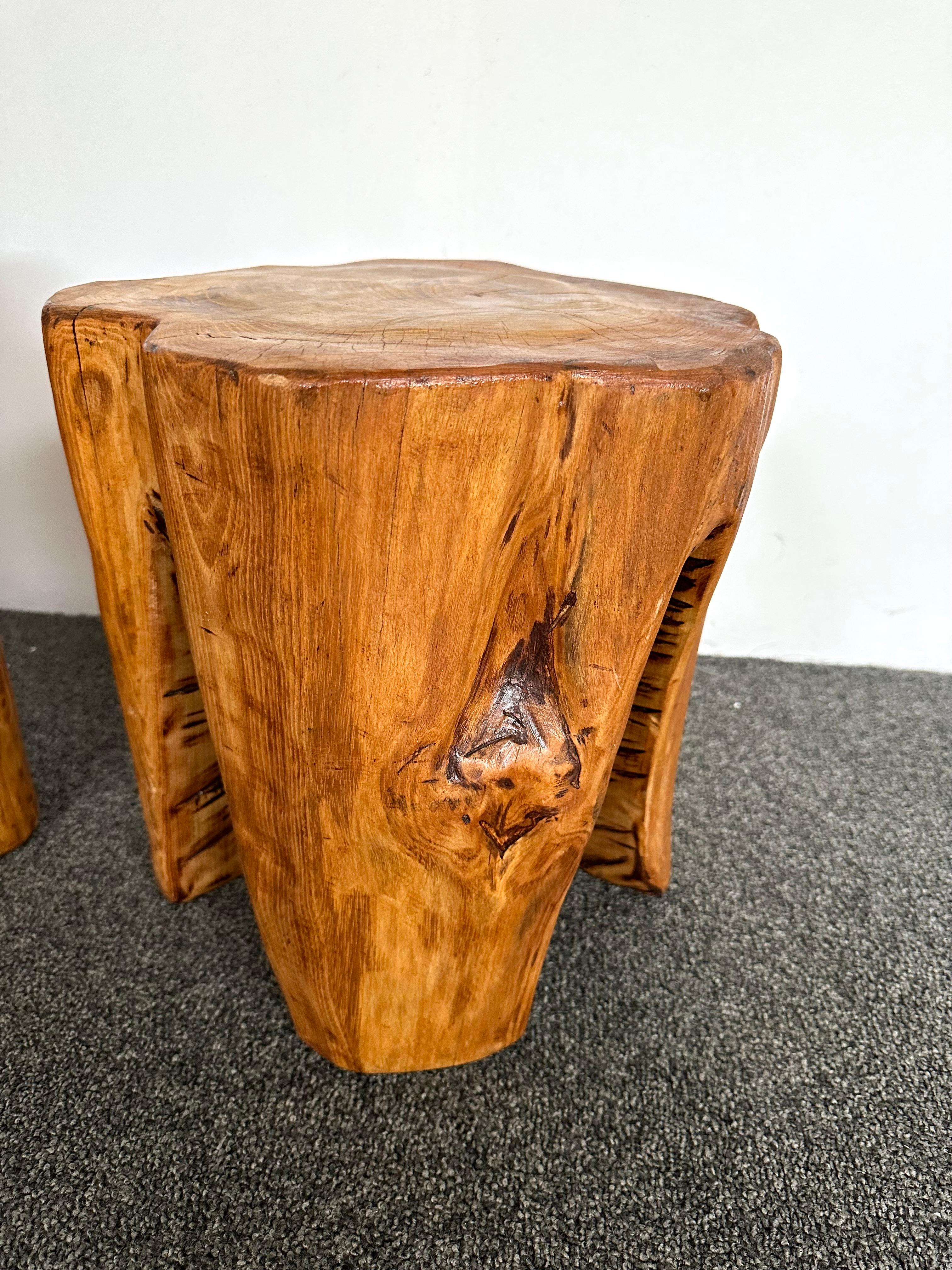 Pair of Massive Walnut Wood Side Tables. France, 1960s For Sale 6