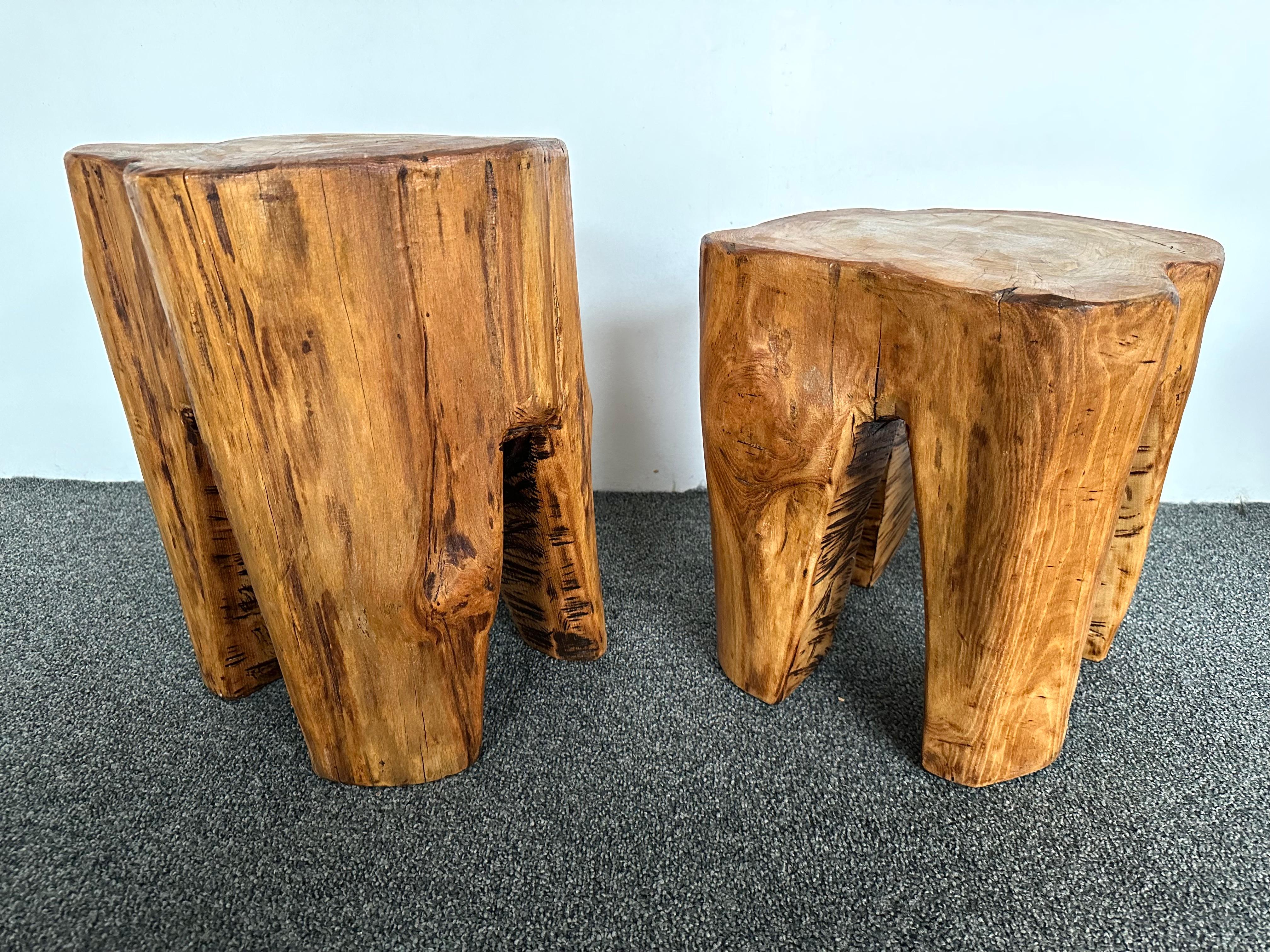 Pair of Massive Walnut Wood Side Tables. France, 1960s For Sale 7