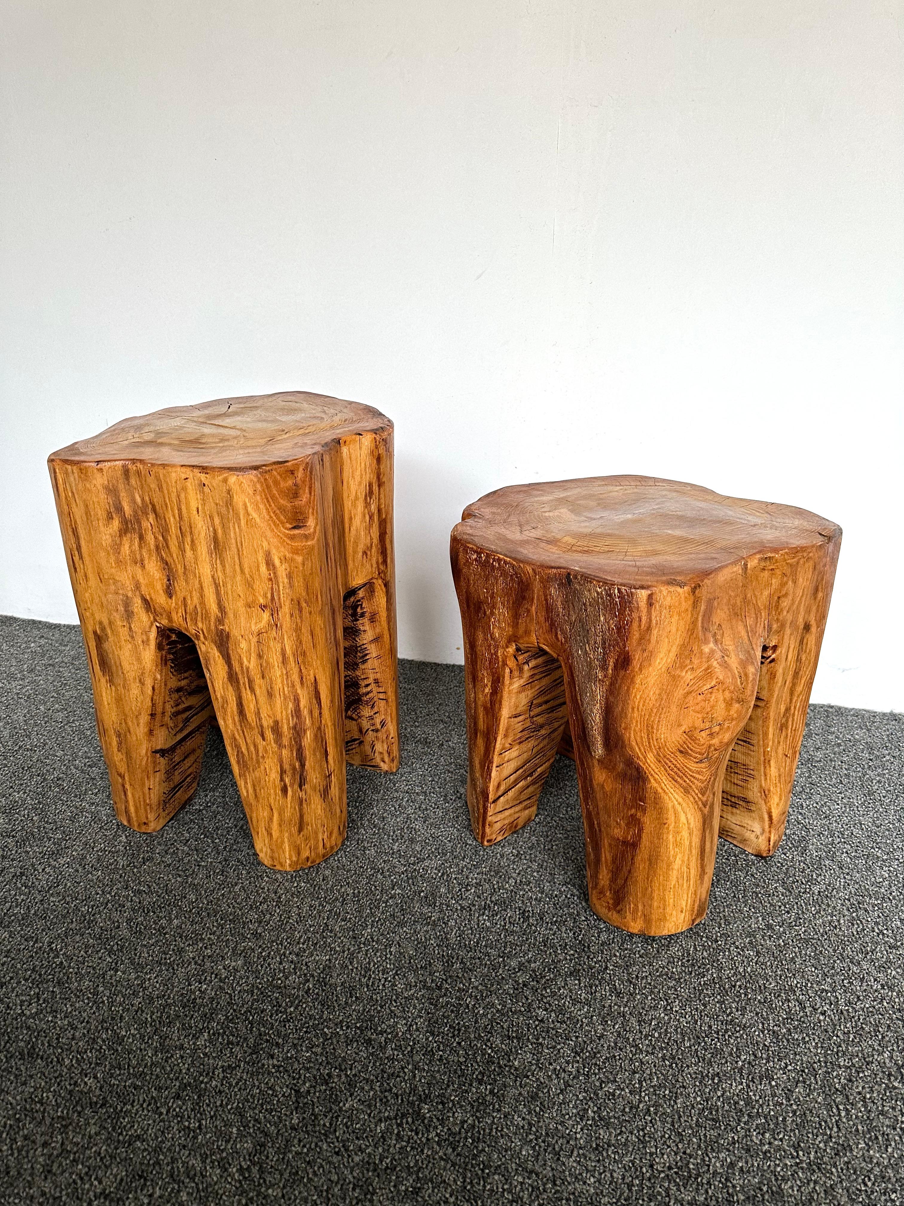 Pair of Massive Walnut Wood Side Tables. France, 1960s In Good Condition For Sale In SAINT-OUEN, FR