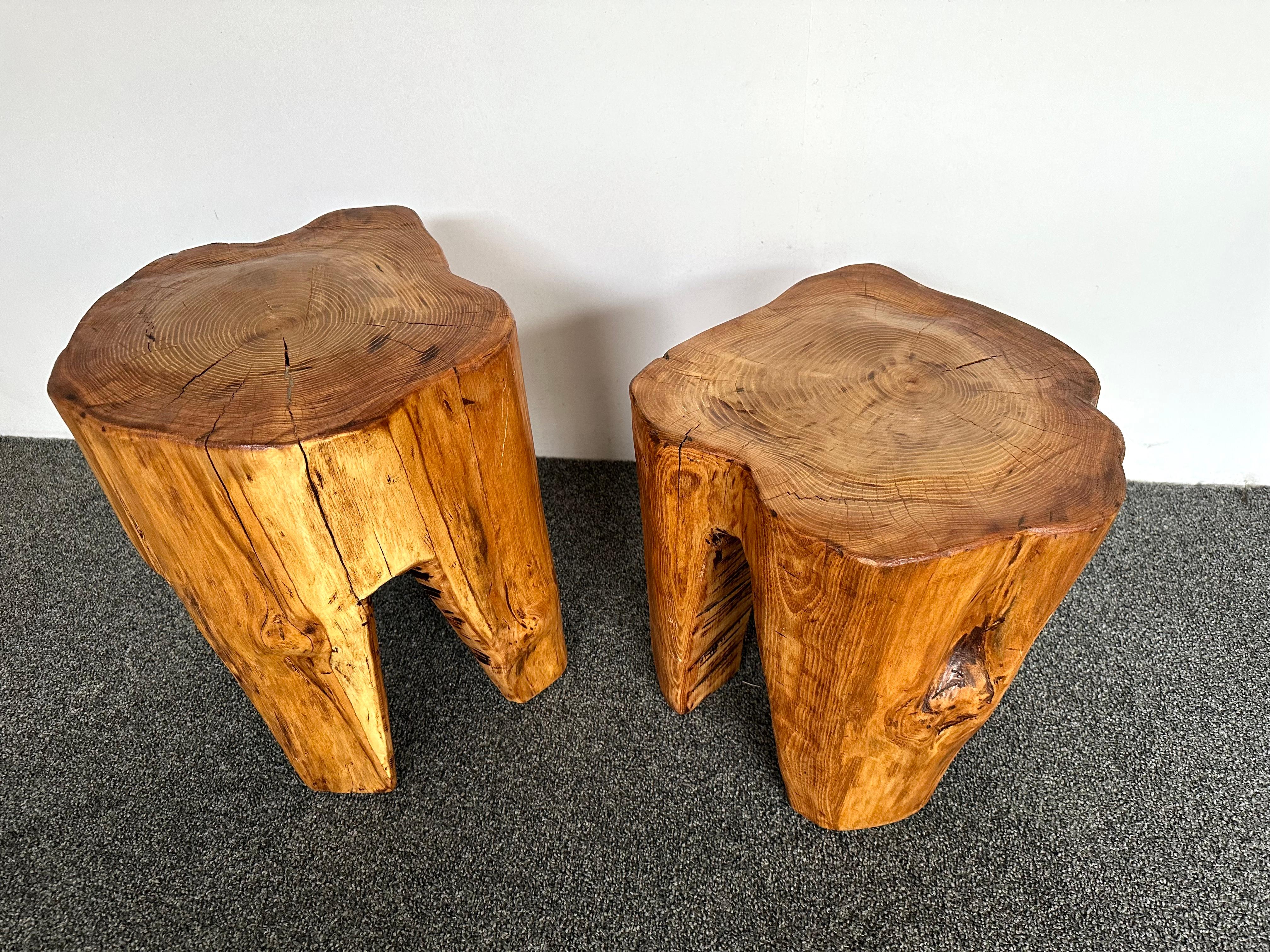 Mid-20th Century Pair of Massive Walnut Wood Side Tables. France, 1960s For Sale