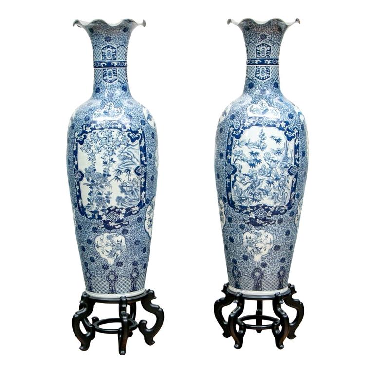 Pair of Massive Palace Size Chinese Porcelain Vases