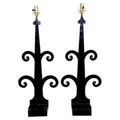 Pair of Massive Sculptural Wrought Iron Hinges, Now as Lamps 