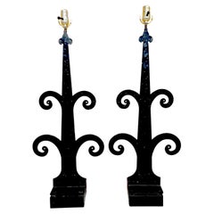 Pair of Massive Sculptural Wrought Iron Hinges, Now as Lamps