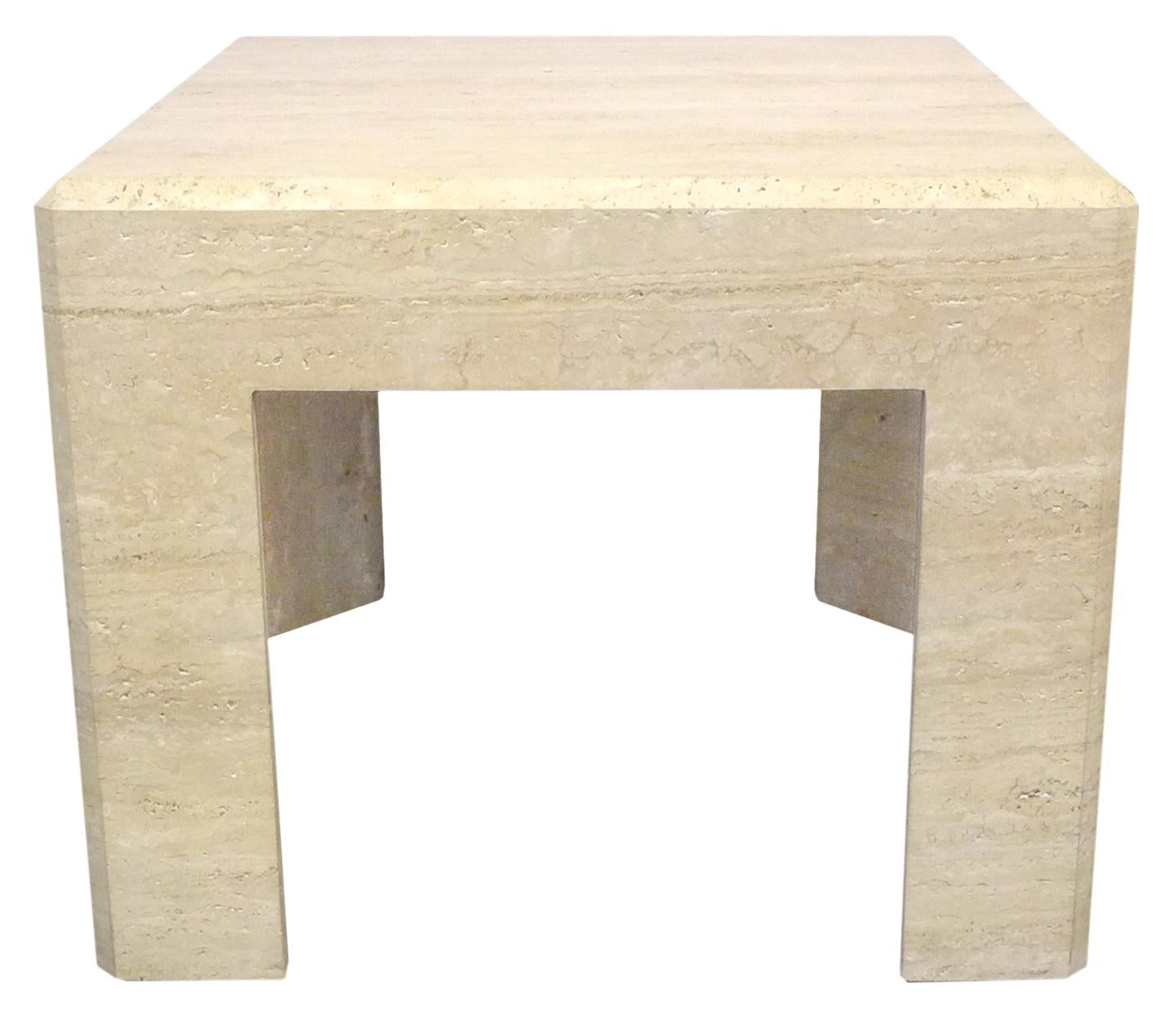 Modern Pair of Massive Square Travertine Side Tables