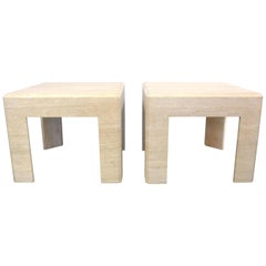 Pair of Massive Square Travertine Side Tables