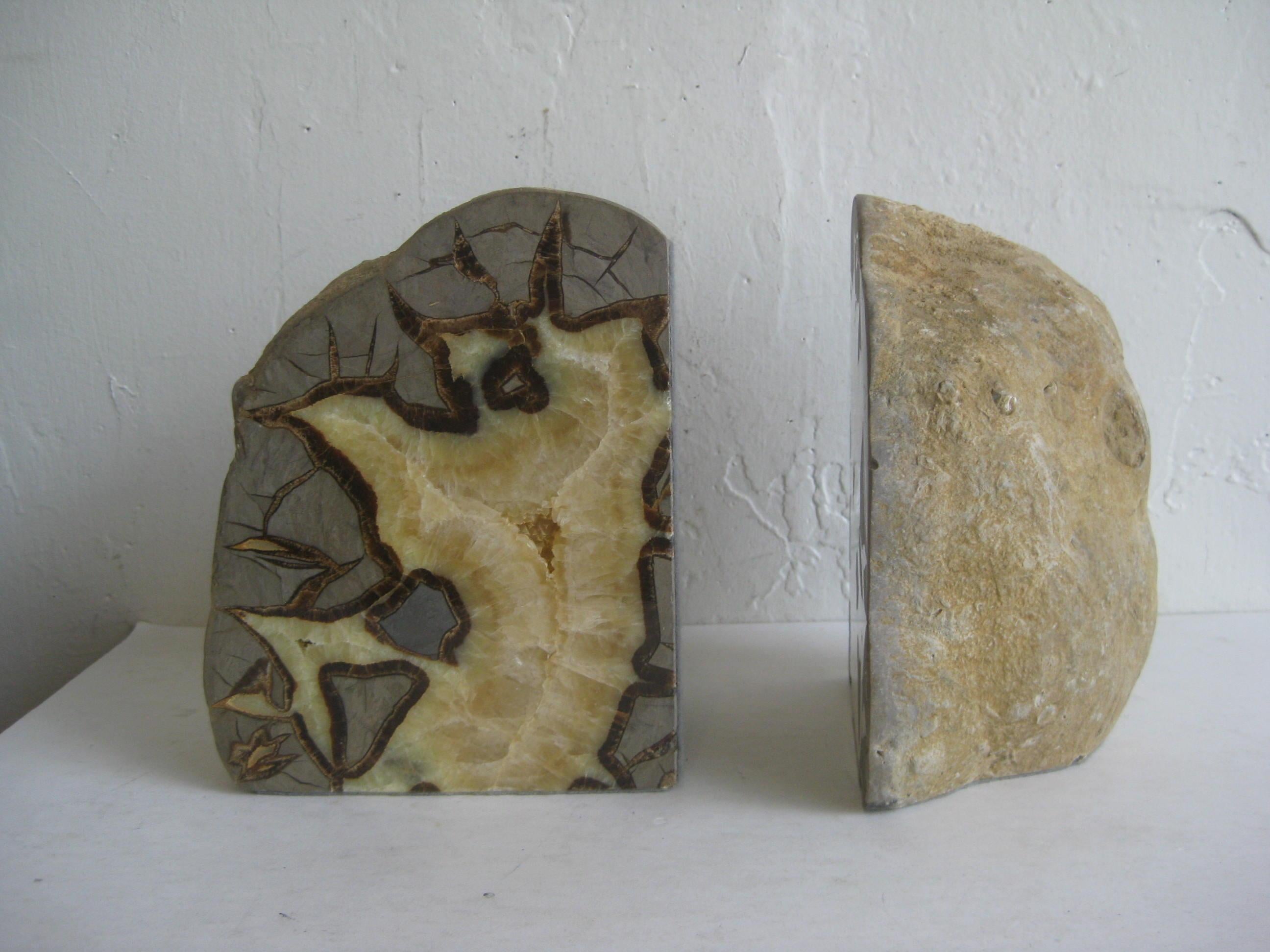 Pair of Massive Vintage Natural Geode Stone Rock Sculptural Bookends In Good Condition In San Diego, CA