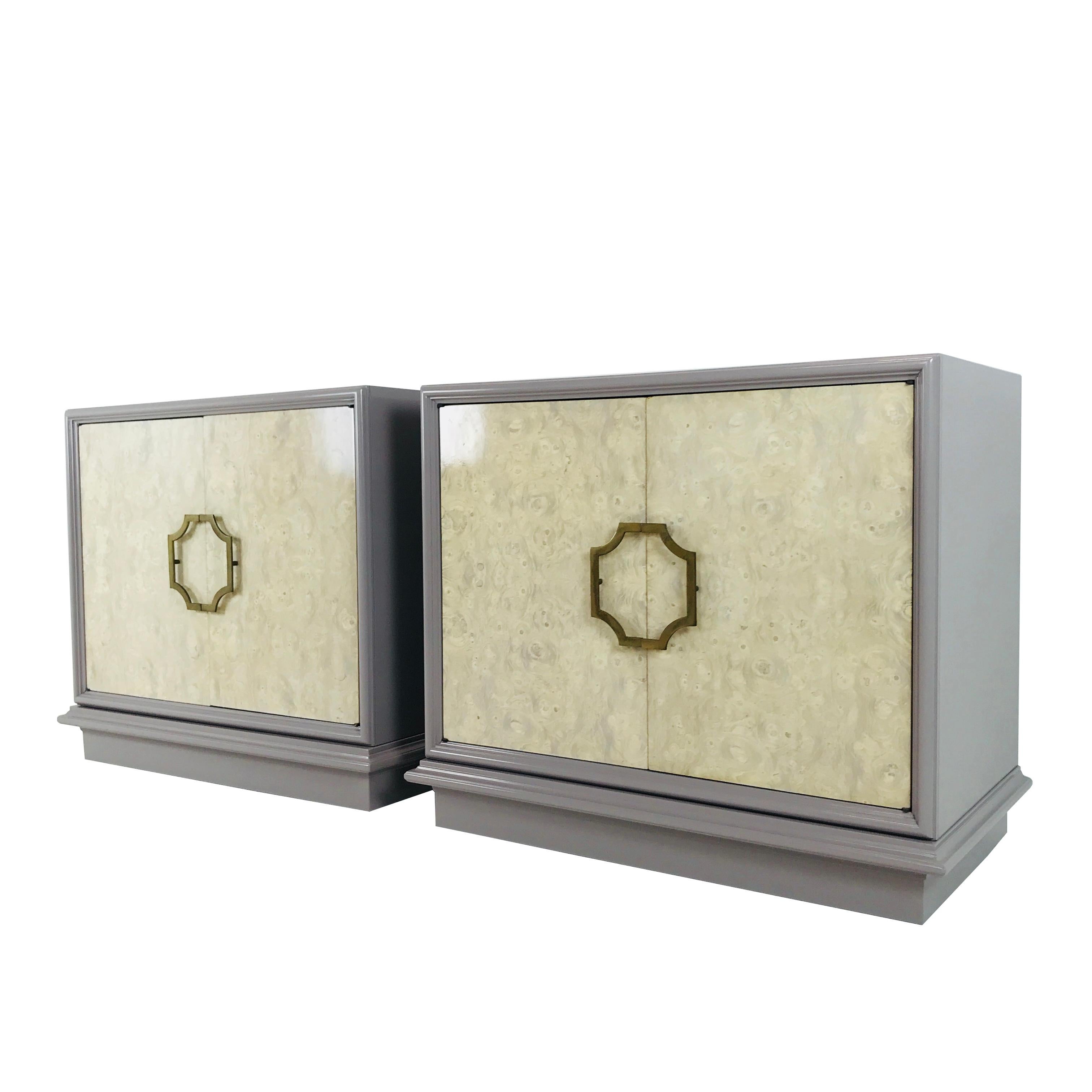 Pair of Mastercraft Bachelor Burl and Lacquer Cabinets