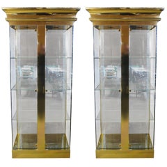 Vintage Pair of Mastercraft Brass and Glass Display Cabinets