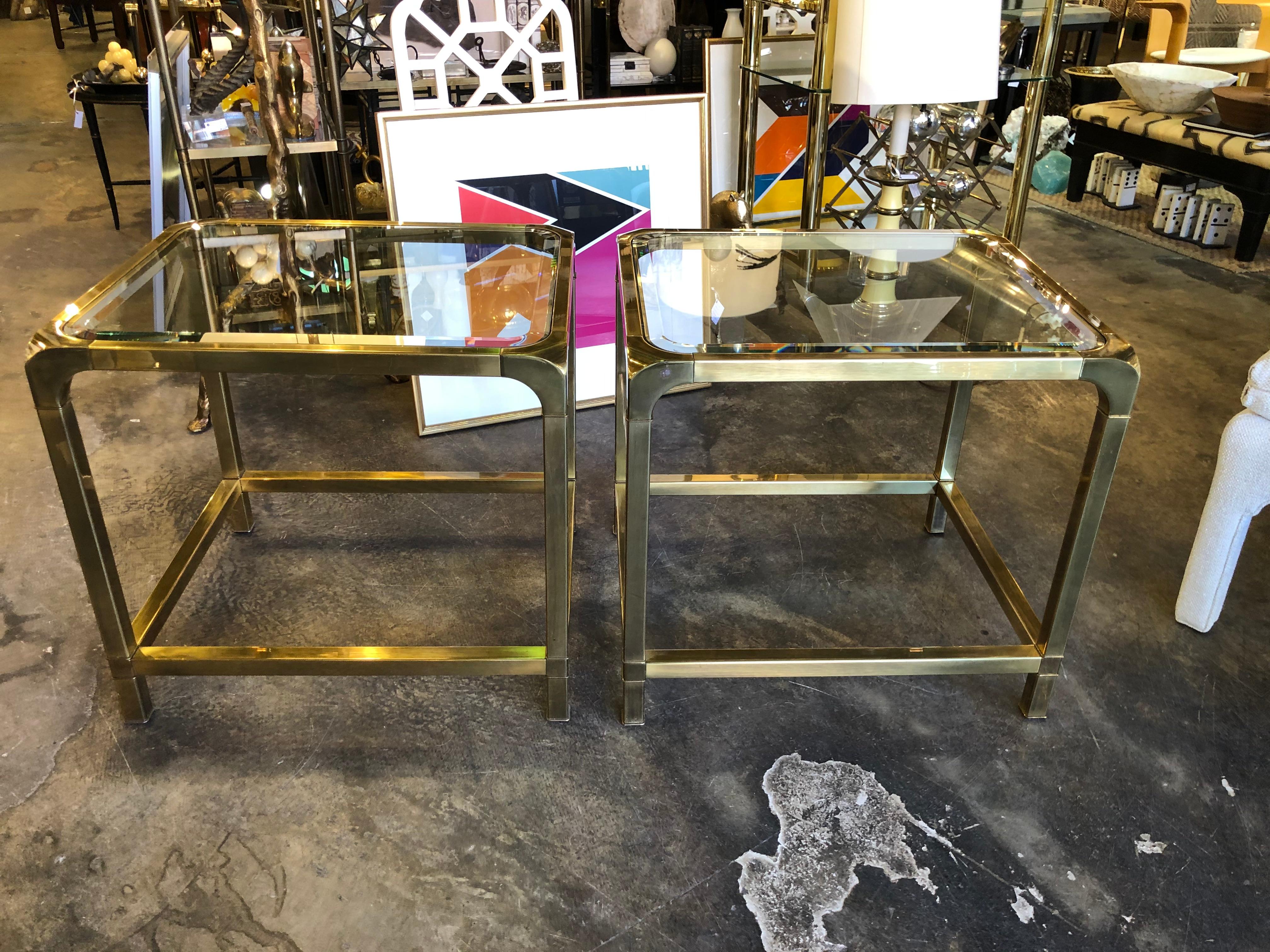 Pair of Mastercraft Brass and Glass Side Tables 1