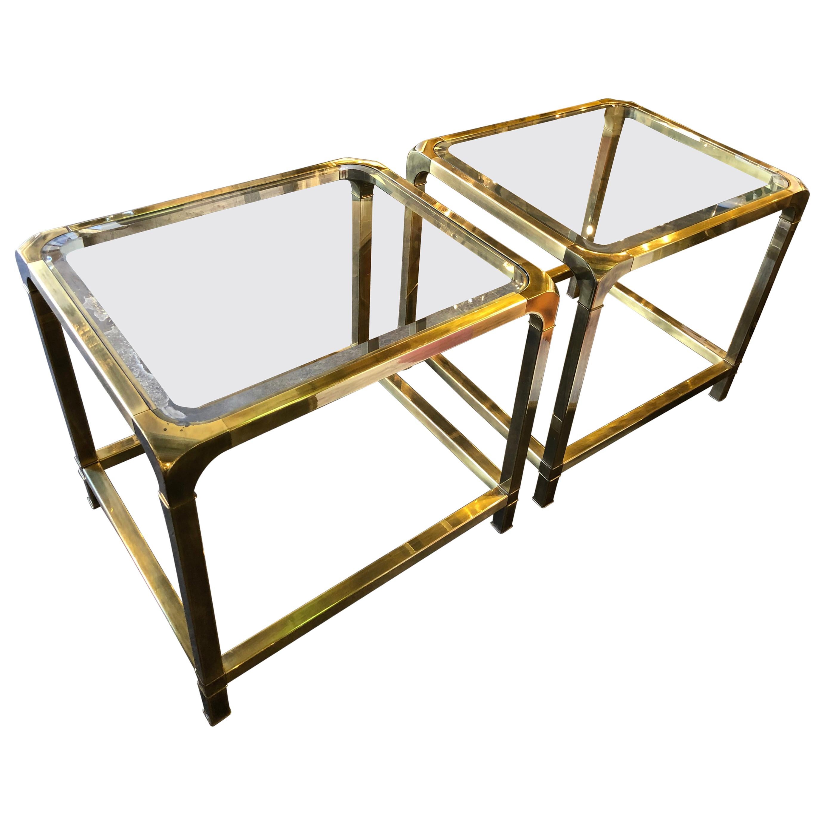Pair of Mastercraft Brass and Glass Side Tables