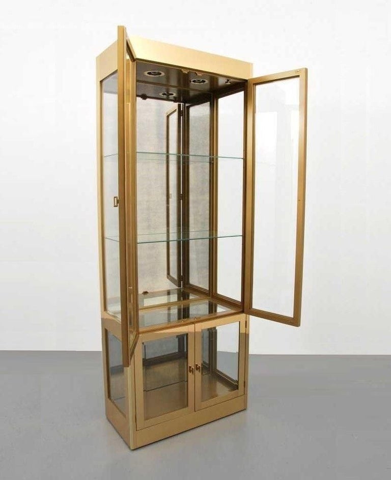 American Pair of Mastercraft Brass Display Cabinets For Sale