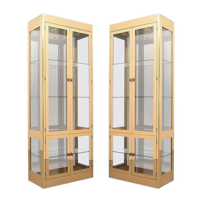 Pair of Mastercraft Brass Display Cabinets For Sale