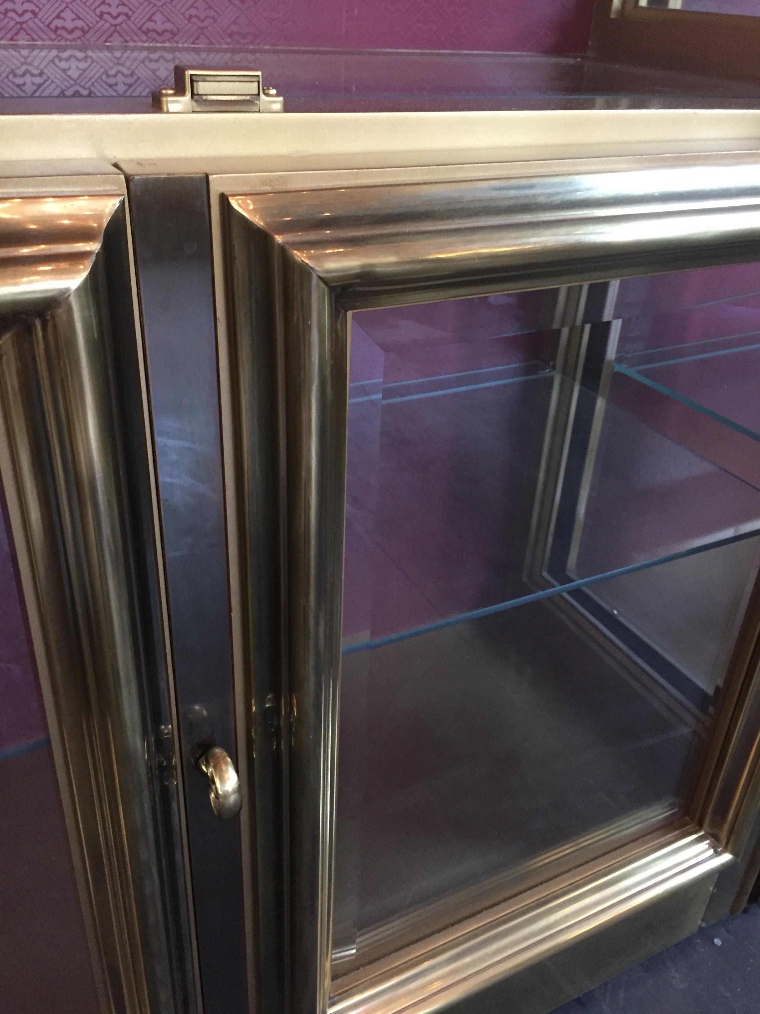 Glass Pair of Mastercraft Brass Vitrines Display Cabinets 