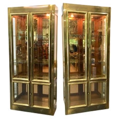 Pair of Mastercraft Brass Vitrines with Bronze Mirror