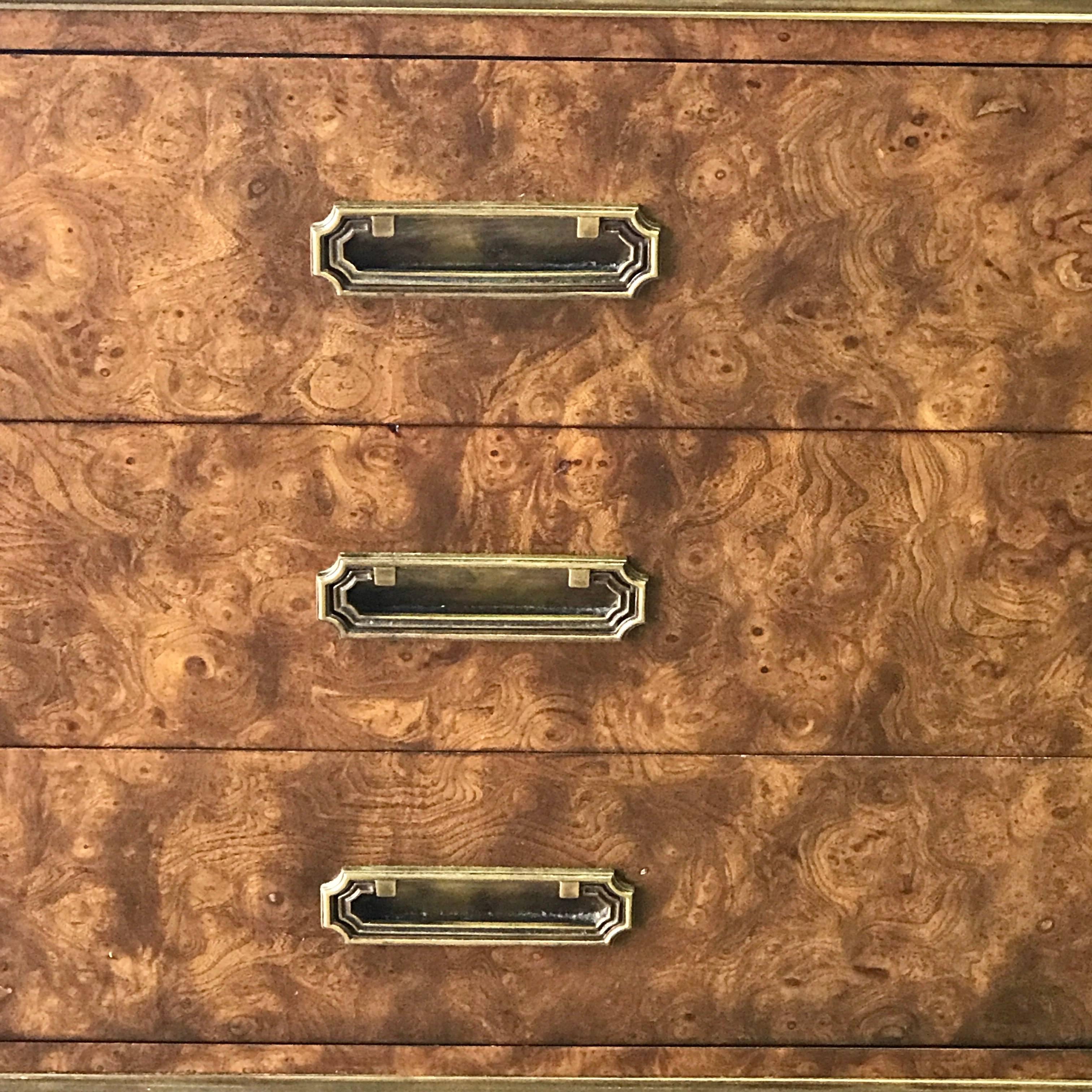 Mid-20th Century Pair of Mastercraft Burl and Brass Chests or Nightstands by Bernhard Rhone