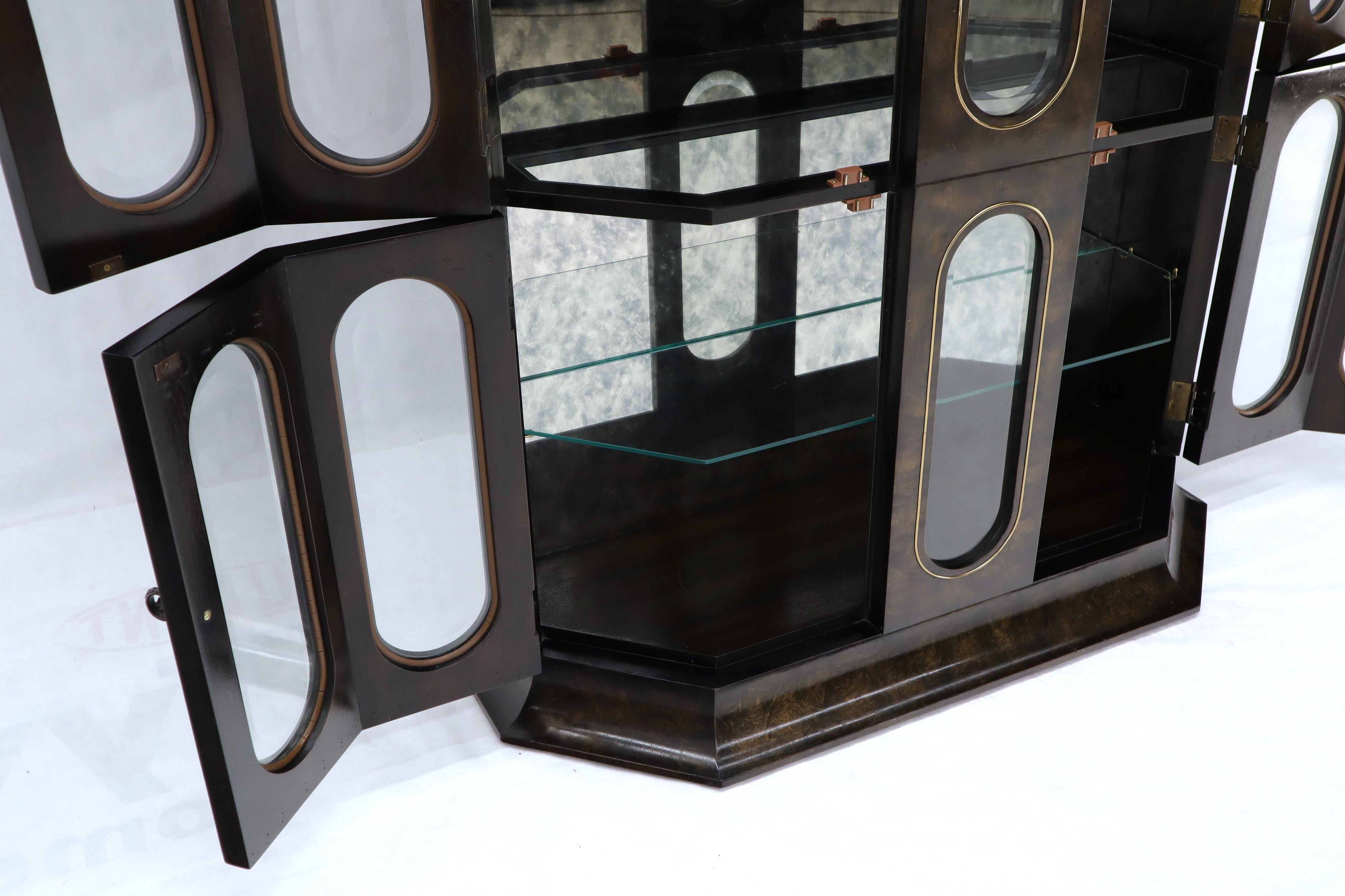 Pair of Mastercraft Burlwood and Glass Curio Display Cabinets Vitrines Etageres 6