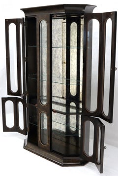 Pair of Mastercraft Burlwood and Glass Curio Display Cabinets Vitrines Etageres