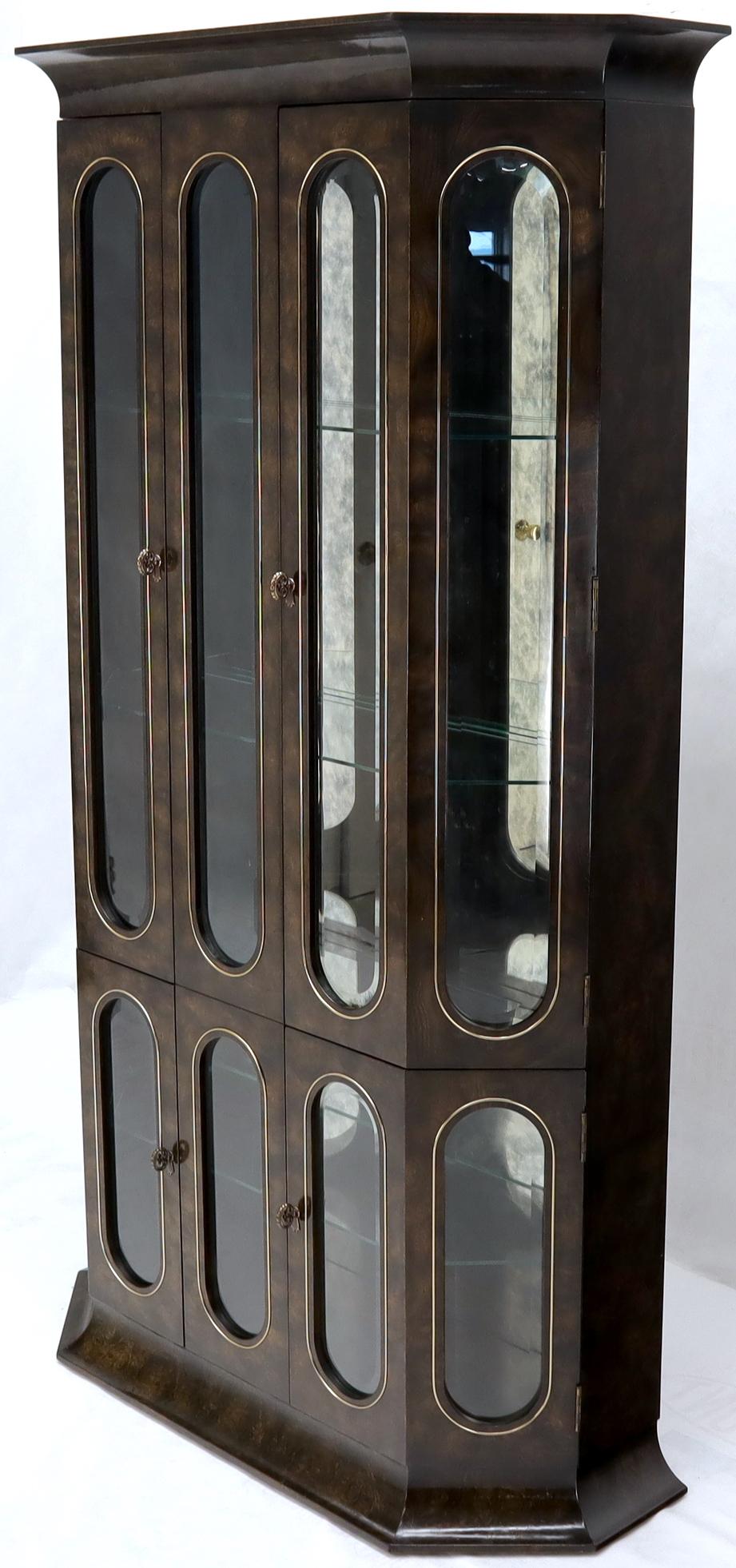 20th Century Pair of Mastercraft Burlwood and Glass Curio Display Cabinets Vitrines Etageres