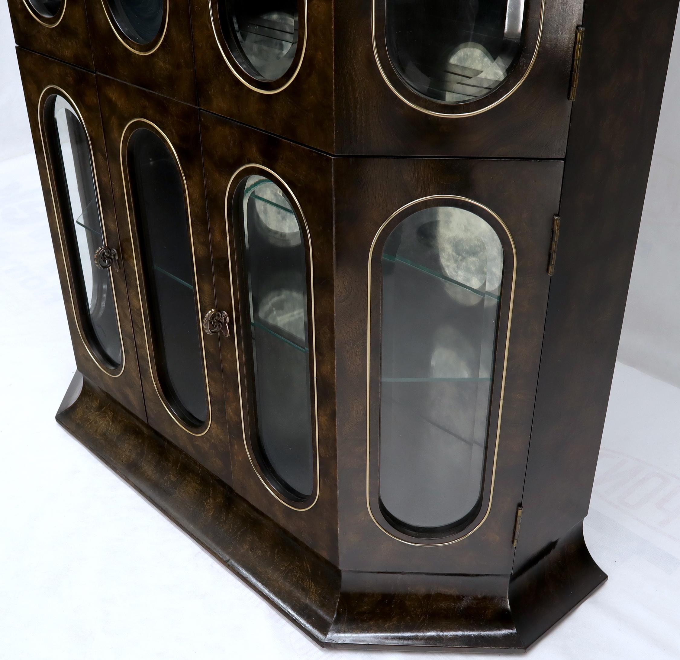 Pair of Mastercraft Burlwood and Glass Curio Display Cabinets Vitrines Etageres 1
