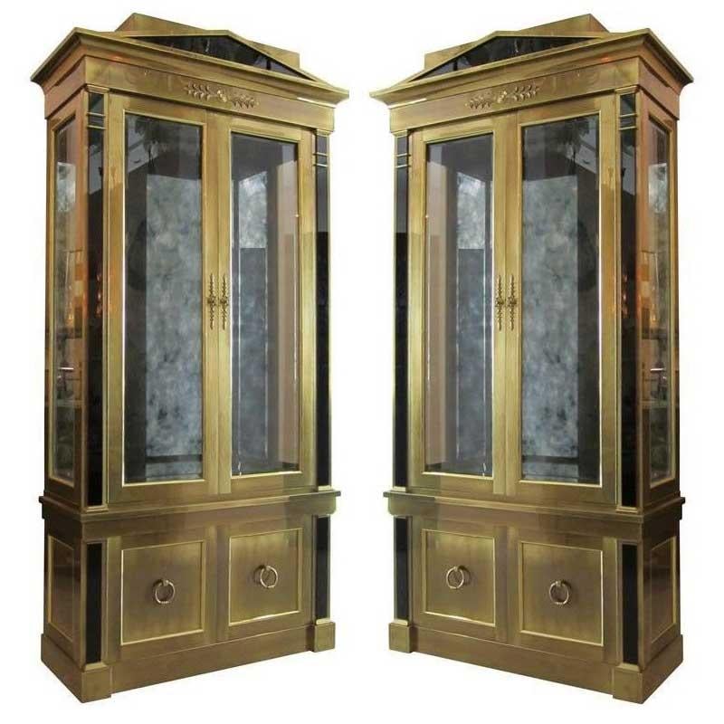 Pair of Mastercraft Empire Style Brass Vitrine Cabinets For Sale