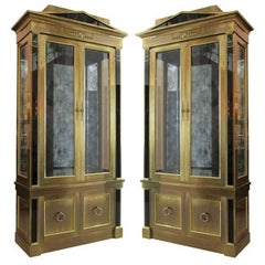 Pair of Mastercraft Empire Style Brass Vitrine Cabinets