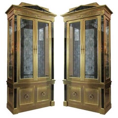 Vintage Pair of Mastercraft Empire Style Brass Vitrine Cabinets