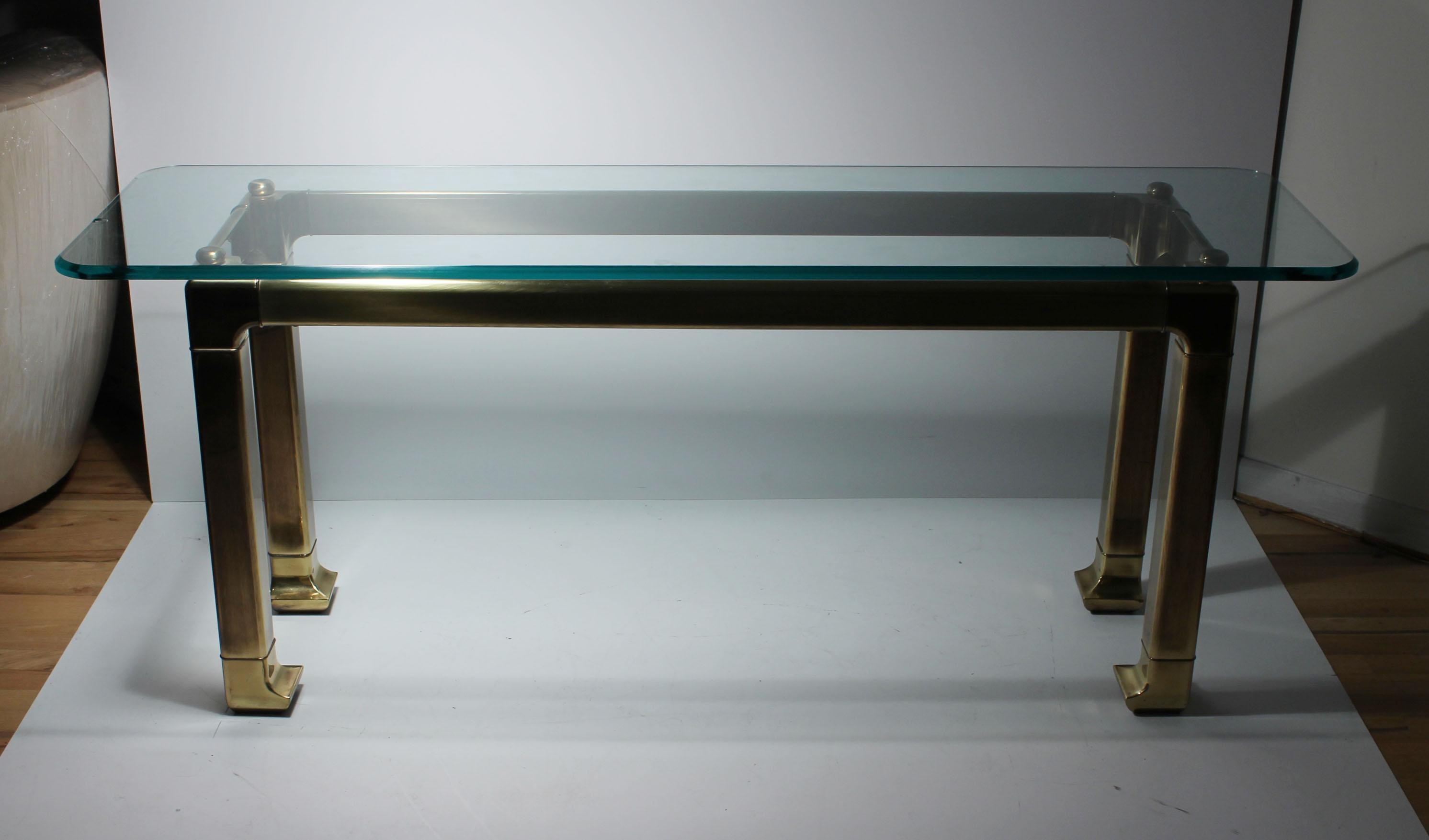 Pair of Mastercraft Glass Console Tables in the Asian Oriental Taste In Good Condition For Sale In Chicago, IL