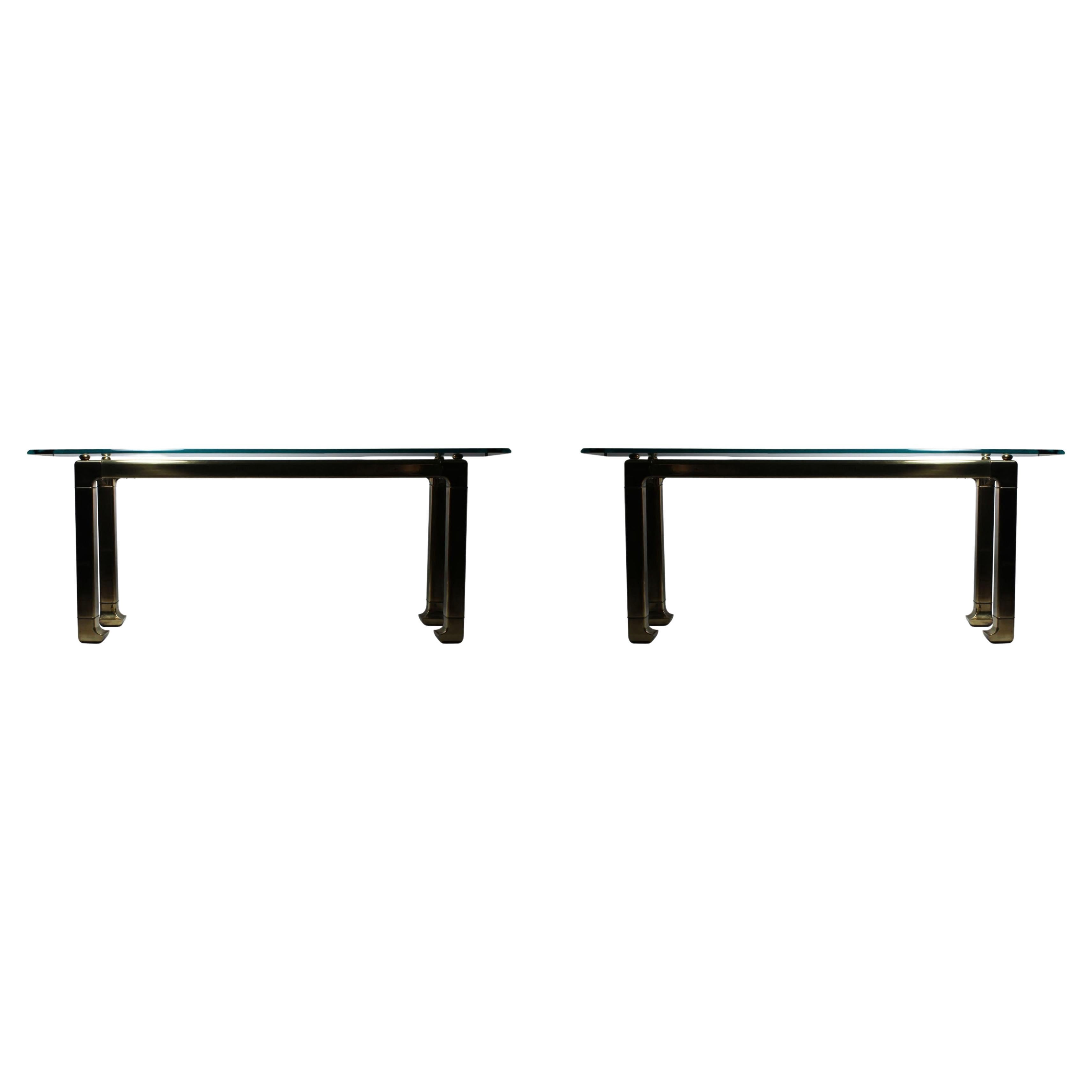 Pair of Mastercraft Glass Console Tables in the Asian Oriental Taste